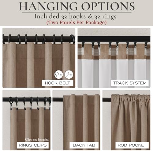 RustBrown Black Out 96 Inch Long Boho Curtains 2 Panel Set, Farmhouse
