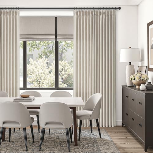 Pleated Linen Curtains 90 Inches Long for Living Room 2 Panels Rustic
