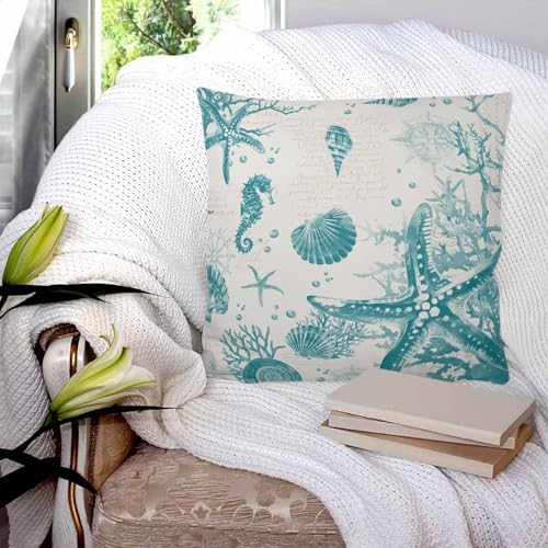 Pillow Covers 20x20 Set of 2, Turquoise Starfish Square Throw Pillow