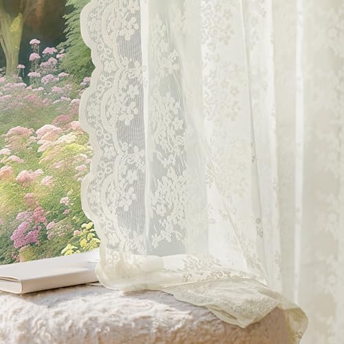 Anmao Vintage Lace Curtains 120 Inches Long 2 Panels Set, Romantic
