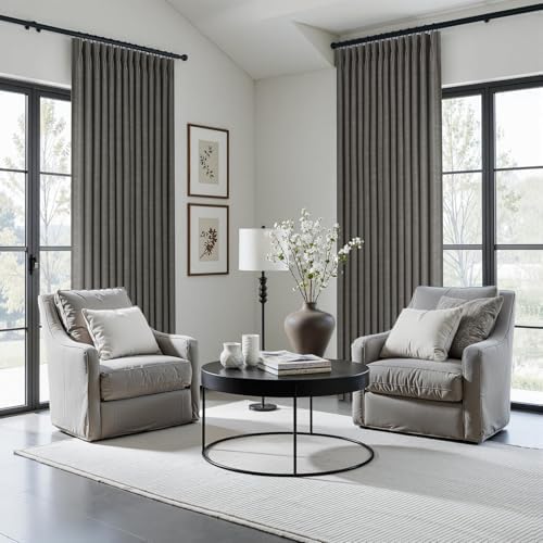 Pinch Pleated Blackout Curtains 84 Inch Long 2 Panels Set Carbon Grey