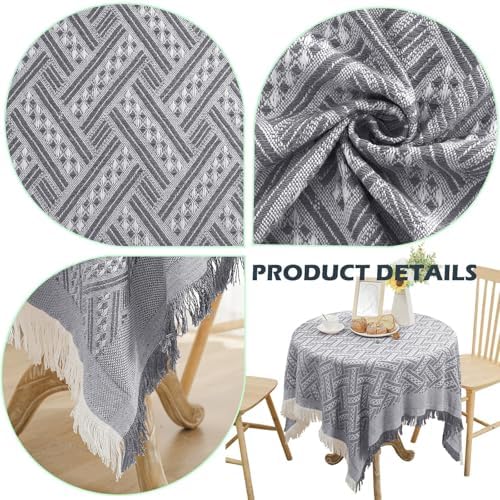 Dining Square Elegant Tablecloth - Solid Color Plaid with Decorative