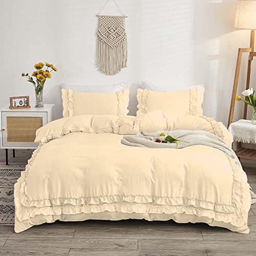 Luxurious 5 Piece Double Ruffle Duvet Cover with Zipper Closure, 100%