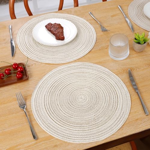 SHACOS Placemats Set of 8 Round Braided Place Mats 15 inch Washable