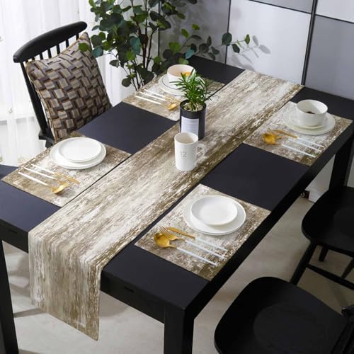 Shabby Brown Table Runner and Placemats for Dining Table,Burlap Coffee