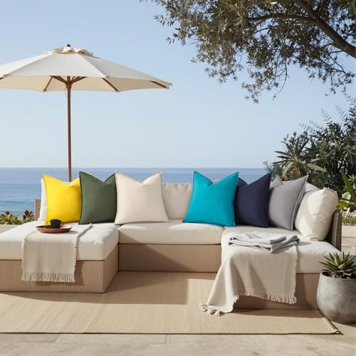 decorUhome Outdoor Waterproof Faux Linen Throw Pillow Covers 18x18 Set