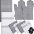 Dish Towels and Dishcloths with Oven Mitts Sets- 100% Cotton Tea