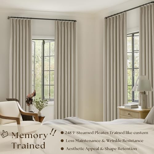 Burlywood Birch 100% Blackout Pinch Pleated Linen Curtains 96 Inches