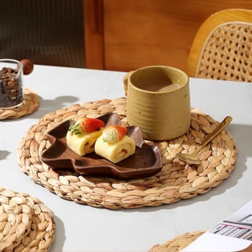 Round Woven Placemats Set of 8,Rattan Placemats Natural Hand-Woven