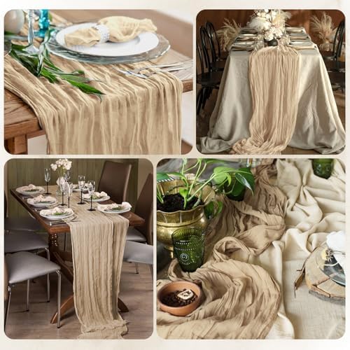 12 Pack Beige Cheesecloth Table Runner 17x108 Inch Semi Sheer Boho