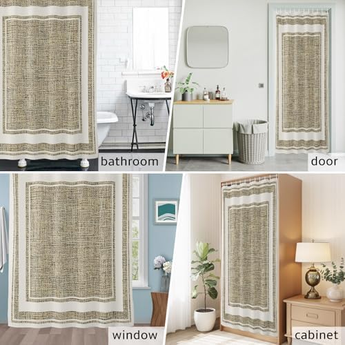 QueenKer Rustic Linen Texture Shower Curtain Brown Classic Natural