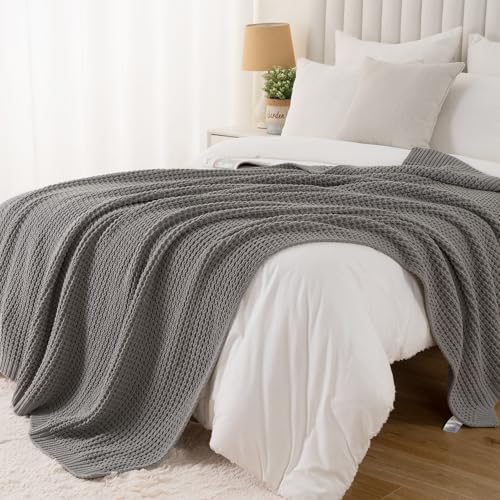 Grey Throw Blanket for Couch, Soft Knitted Chenille Throw Blanket