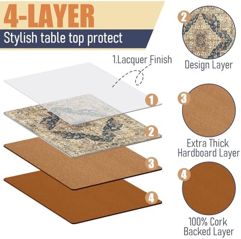Bucherry 6 Sets Boho Cork Placemats 16 x 12 Inch, Blue