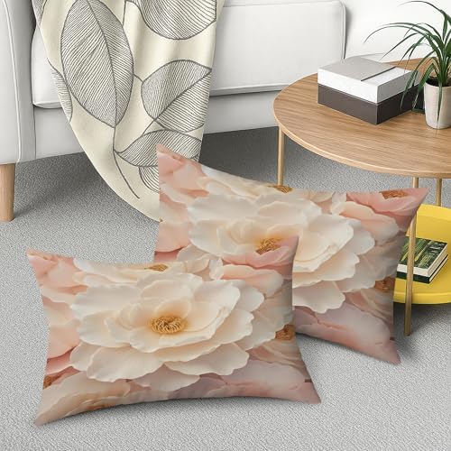 Flower Throw Pillow Covers Set of 2, Floral Elegant Petal Gold Center