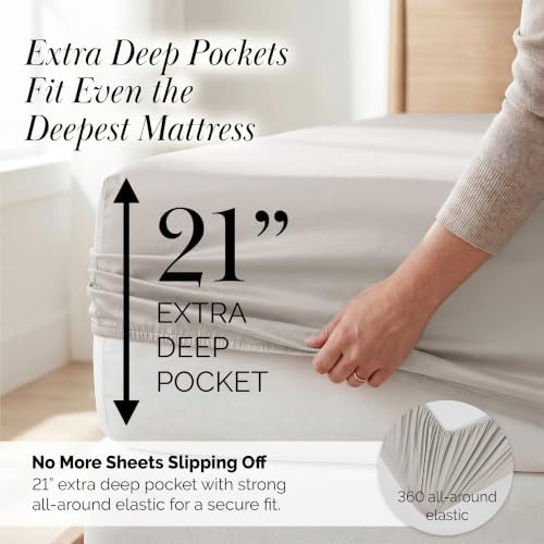 21 Inch Deep Pocket King Sheet Set Hotel Quality Microfiber Light Grey
