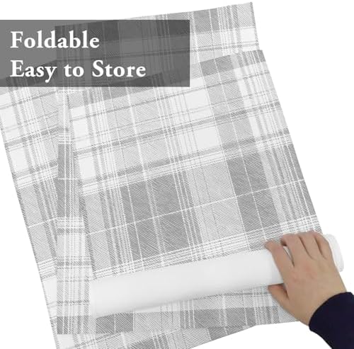 Grey Buffalo Plaid Placemats Set of 8, Cotton Linen Fabric Place Mats