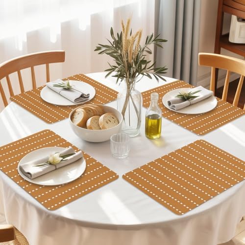Fall Neutral Brown Faux Leather Placemats Set of 6, 12x18in