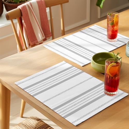 Placemats Set of 8 Classic Grey Stripes Place Mats for Dining Table