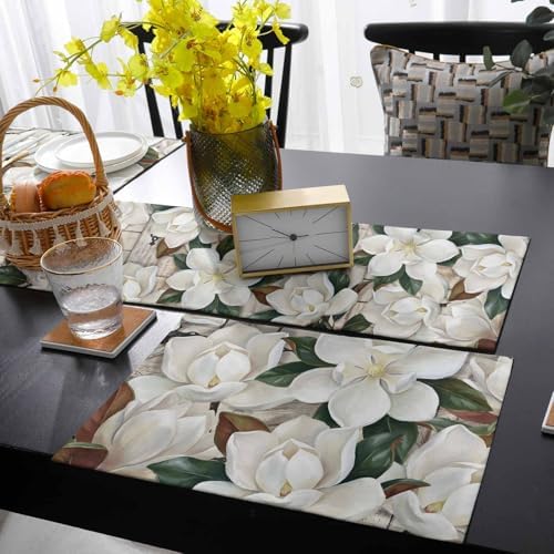 Botanical Flowers Table Runner and Placemats Set of 4 Farm Blanc