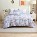 ABREEZE Floral Duvet Cover Queen Size Set Bird Flowers Bedding Set