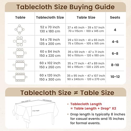 Dimatic Beige Waterproof Rectangle Tablecloth 52 x 70 Inch Linen