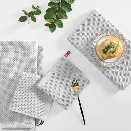 Homaxy 16 Pack 100% Cotton Kitchen Towels and Dishcloths Set, Light