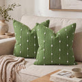AVOIN colorlife Olive Green Boho Linen Throw Pillow Covers 22x22 Inch