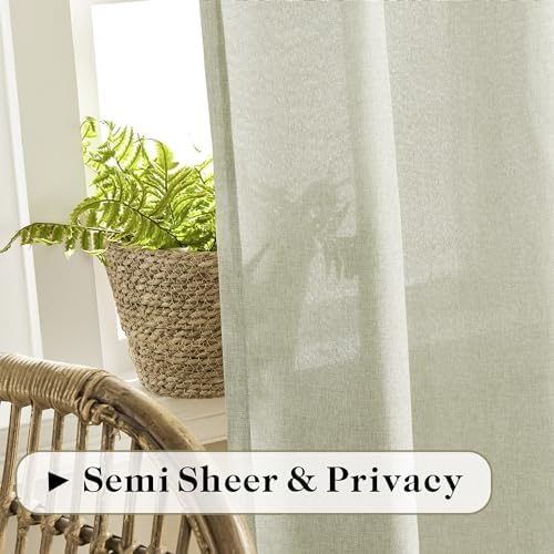 DONREN Linen Blend Back Tab Curtains Semi Sheer 50 x 108 Inch Natural
