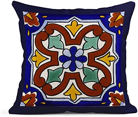Throw Pillow Covers Set of 4, 20 x 20 Inch, Talavera Spanish Ethnic