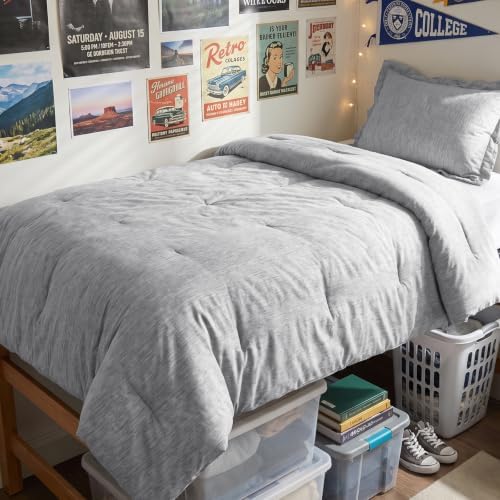 CozyLux Twin/Twin XL Comforter Set, Heathered Light Grey, 2 Pieces