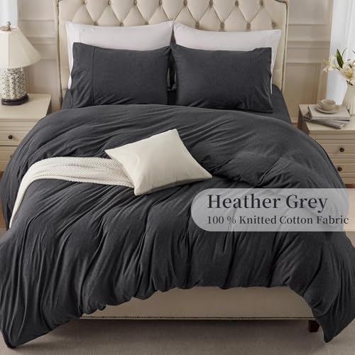 PURE ERA Jersey Knit Duvet Cover Set Heather Charcoal Grey Oversized