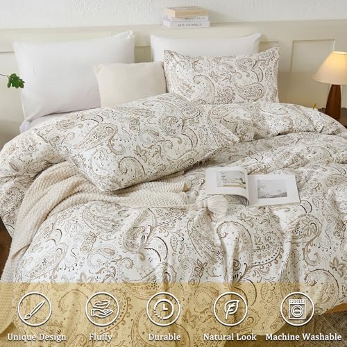 100% Cotton Duvet Cover Queen Size- 3 Pcs Grey Paisley Comforter