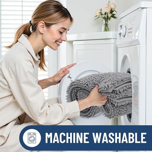 Smiry Chenille Bathroom Rugs Sets 3 Piece (30x20+24x16+24x20, Grey)