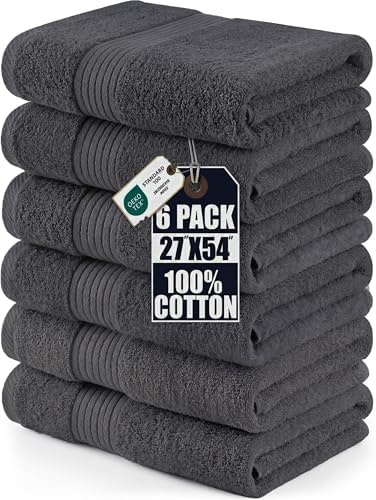 Utopia Towels 6 Pack Bath Towels, 27x54 in, 100% Cotton, Grey