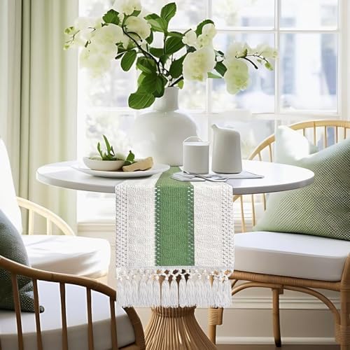 Macrame Style Boho Table Runner, Beige Table Runners 138 Inches Long