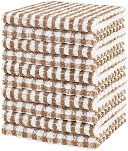 DecorRack Cotton Buffalo Check Dish Cloths, 12 x 12 in, Coffee