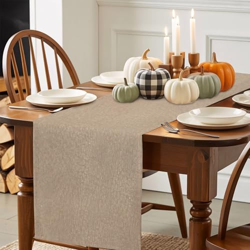 Beige Table Runners 108 Inches Long, Cotton Linen Fabric Table Runner