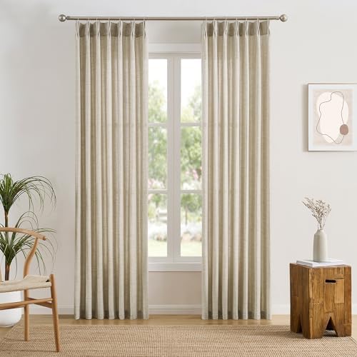 Beige Sheer Curtains 120 Inches Long with Pinch Pleat,Back Tab Pleated