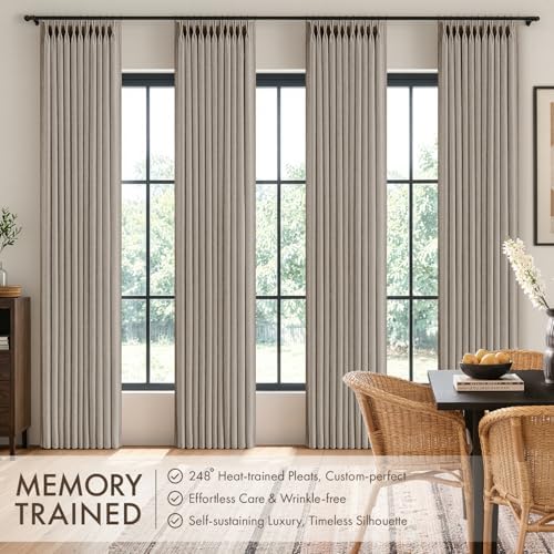 MIULEE 4 Panels Set Pinch Pleated Linen Curtains 96 Inch Burlywood