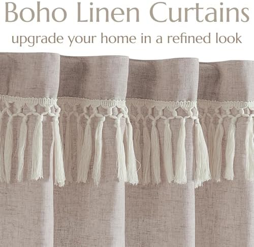 jinchan Linen Curtains for Living Room Bedroom Light Filtering Semi
