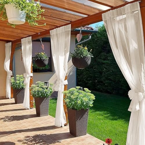 SpaceDresser Waterproof Outdoor Sheer Curtains for Patio - 2 Panels