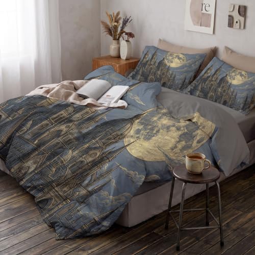 Charcoal Gray Halloween Gothic Castle Duvet Cover Set For Women Girls