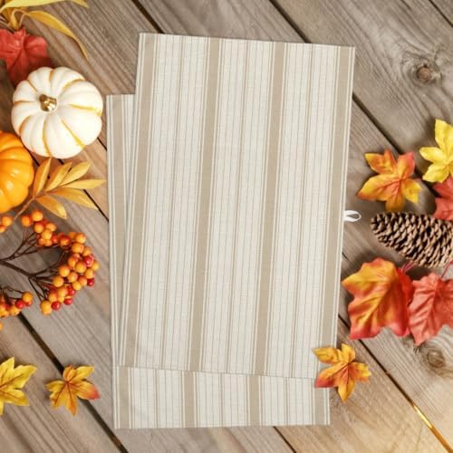 Beige Striped Kitchen Towels Set of 3 Minimalist Art Vertical Stripes