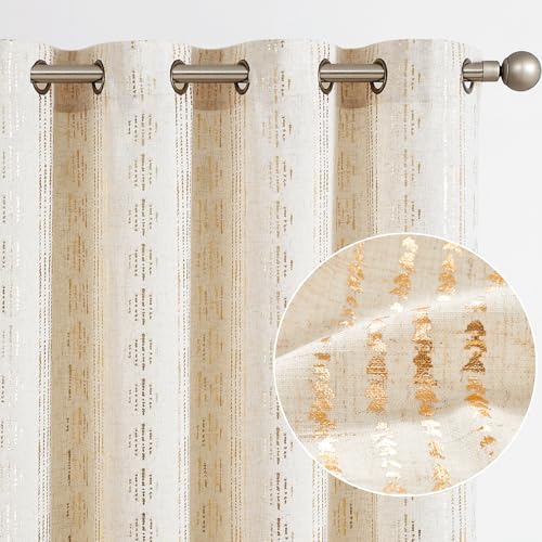 jinchan Linen Curtains Farmhouse Boho Drapes 108 Inch Grommet 2 Panels