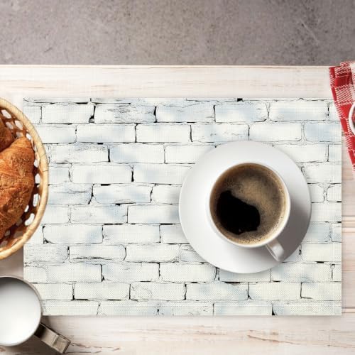 White Brick wall Placemats Set of 8 - Durable Soft Washable Table