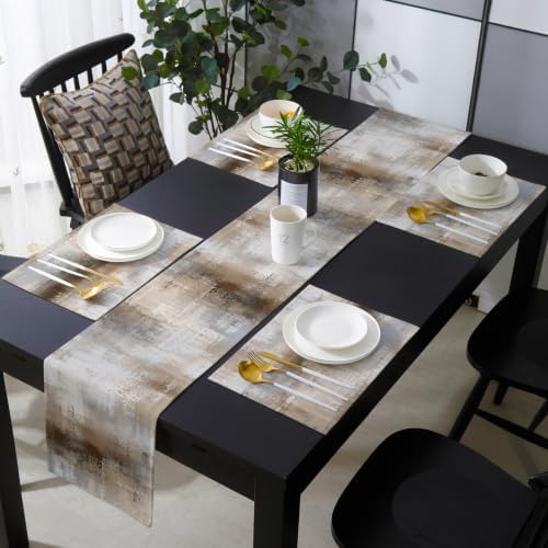 Abstract Brown Table Mats Set of 6 with Table Runner 90 Inches