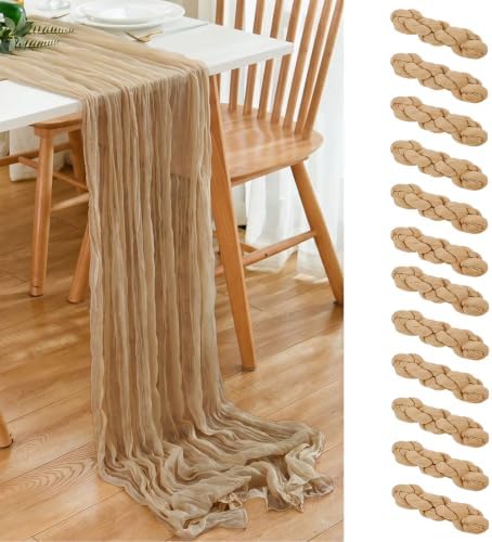 12 Pack Beige Table Runner 20 x 120 inch Cheesecloth Table Runner 10Ft