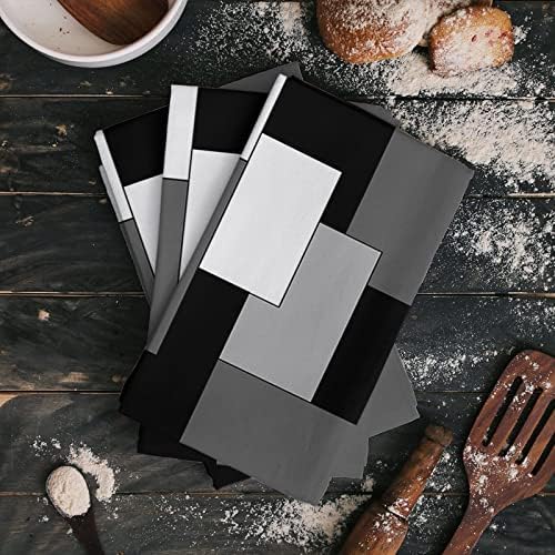 Kitchen Towels, Modern Art White Black Gray Geometric Towels, Dish