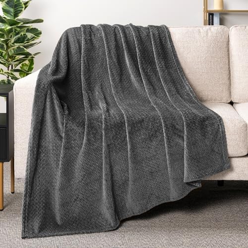PAVILIA Soft Plush Fleece Twin Blanket for Couch Sofa Bed, Dark Gray