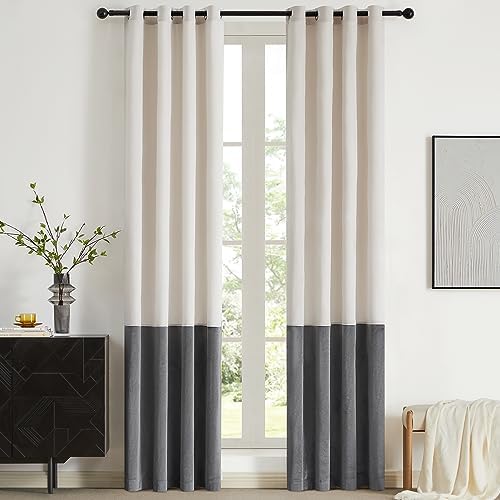 BULBUL Cream Ivory Gray 120 inches Velvet Curtains for Living Room 2